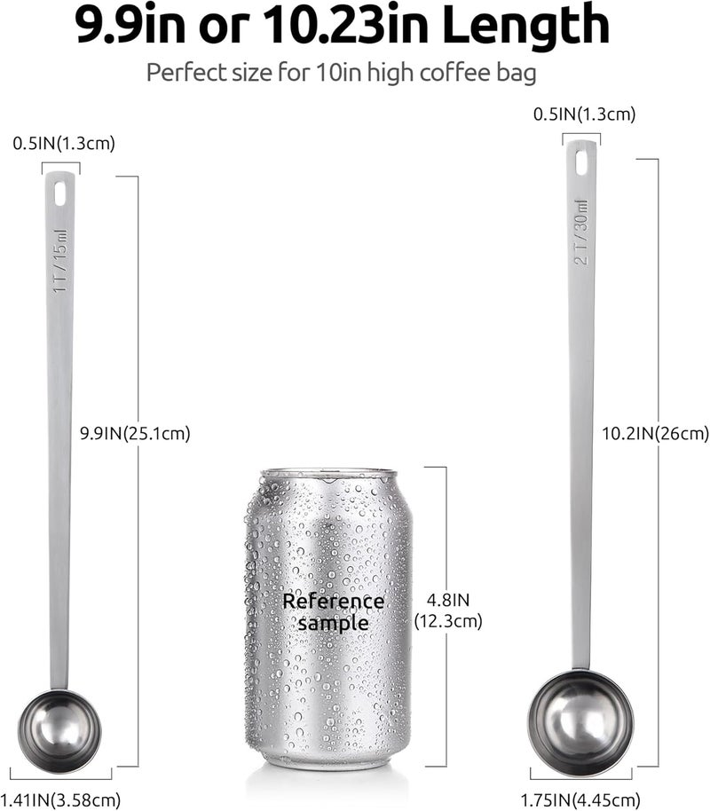 UTaste Coffee Scoop 1&2 Tablespoon: 18/8 Stainless Steel Measuring Scooper for Ground Coffee, Bean, Powder, Espresso, 8.5in Long Handle Metal Meaure Spoon for Canister, Jar (1&2Tbsp/15&30ml, Silver) - Image 2